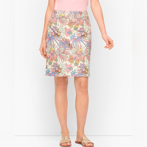 NEW Talbots Canvas A Line Skirt 4 Petite Ivory Pastel Jungle Tropical Parrot 4P - Picture 3 of 15